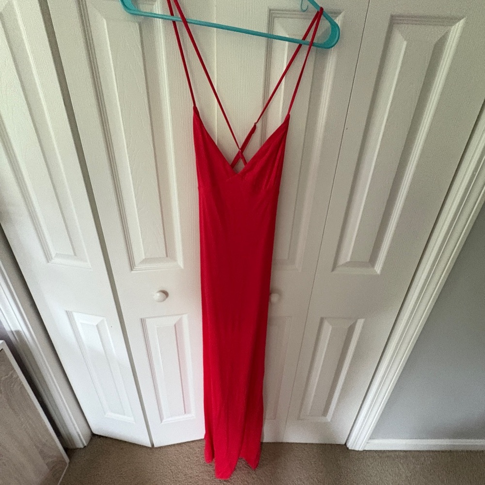 Red Sleeveless Spaghetti Strap Slip Dress